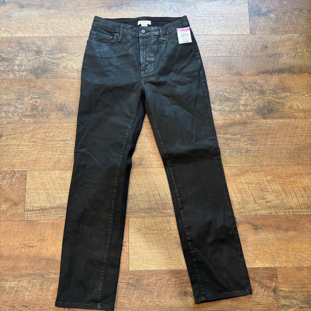 Good American 6/28‎ NWT Black Coated Metallic High Rise Straight Leg Jeans